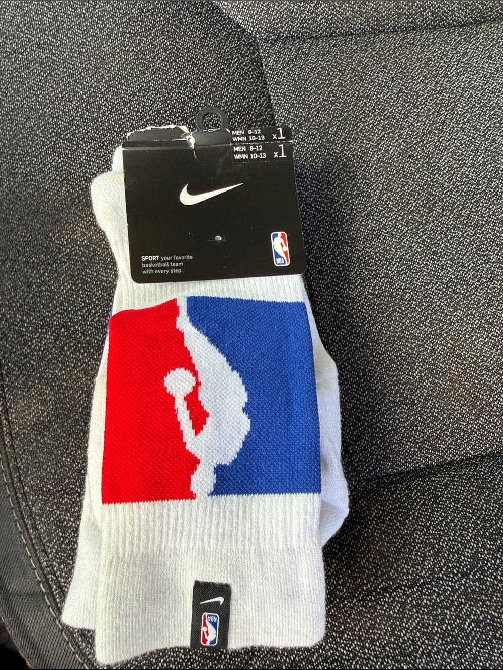 Nike White Crew Socks with Red & Blue NBA Logo